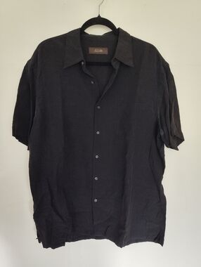 Tasso Elba Silk Linen Button-up Shirt Mens XL Black